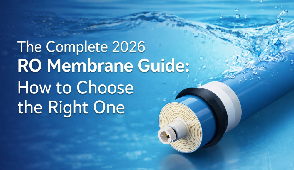 RO membrane guide cover image showing a reverse osmosis membrane with water background